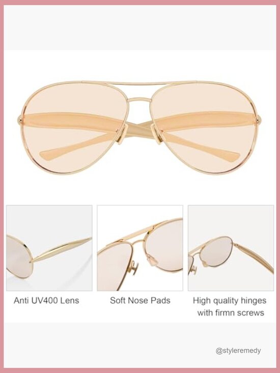 Metal Oversized Aviator Sunglasses Polarized UV400 Protection Retro